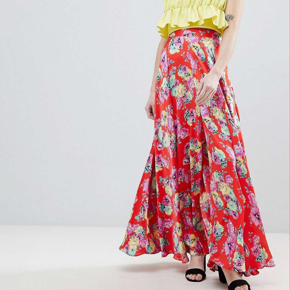 ASOS Petite Floral Maxi Skirt - Red